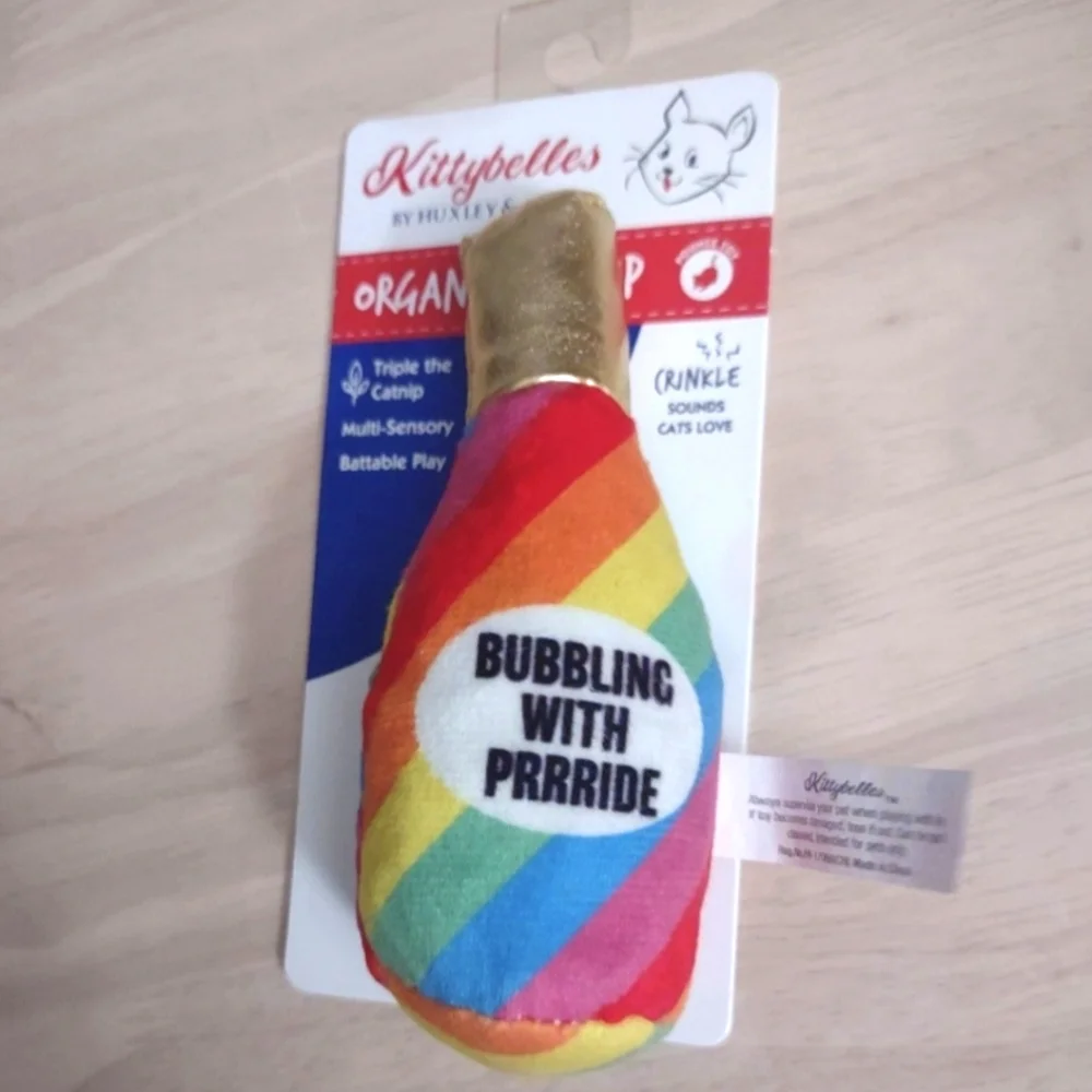 Kittybelles Rainbow Champagne Bottle Plush Cat Toy